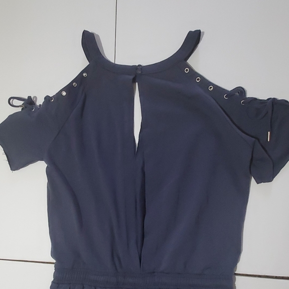 Womens Sexy Navy Blue Off The Shoulder Romper - Picture 5 of 8